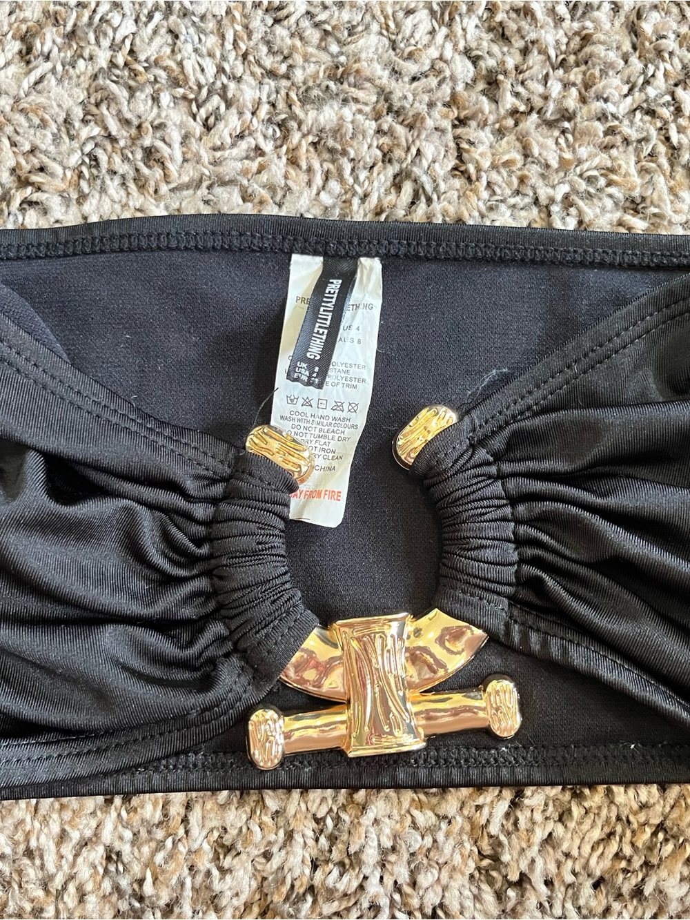 PrettyLittleThing Black Bandeau Top with Gold Hardware Accent